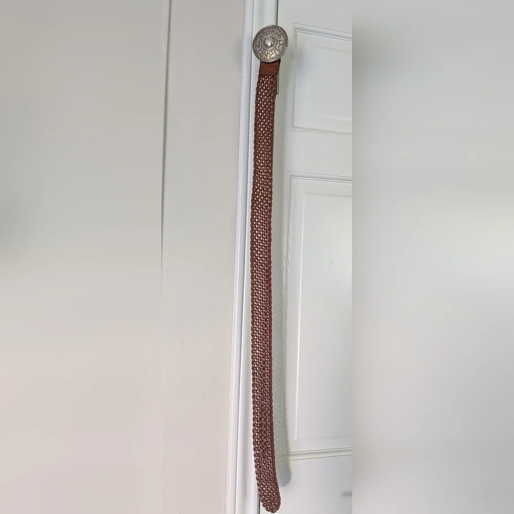 Fossil Braided Brown Leather Belt with Brass Buckle- SZ M